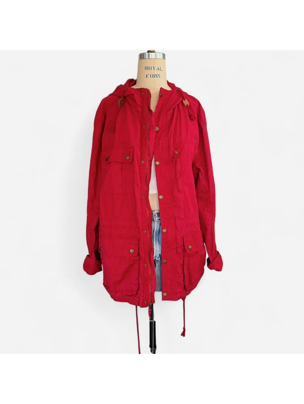Vintage Red Utility Windbreaker Jacket